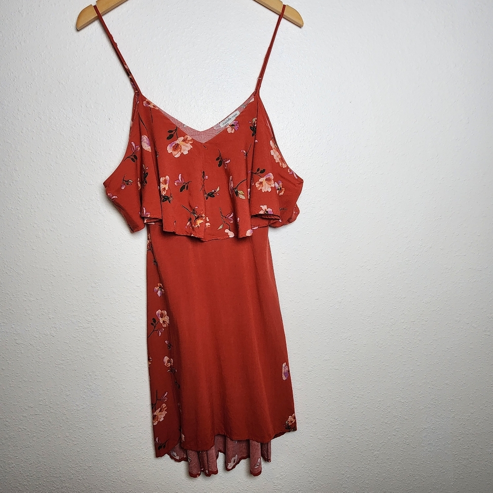 Charlotte Russe Red Floral Ruffle Cold Shoulder Midi Dress Summer Boho Small S